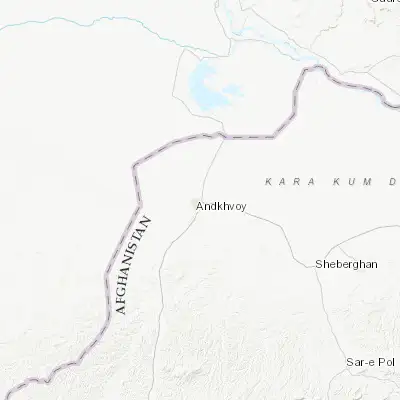 Map showing location of Andkhōy (36.952930, 65.123760)