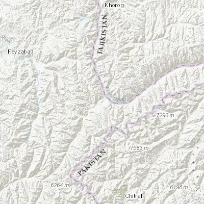 Map showing location of Ashkāsham (36.683330, 71.533330)