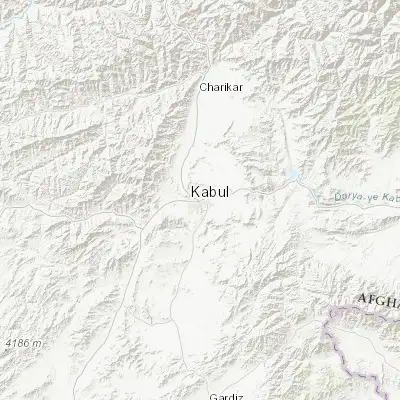 Map showing location of Kabul (34.528130, 69.172330)