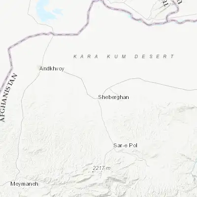 Map showing location of Shibirghān (36.667570, 65.752900)