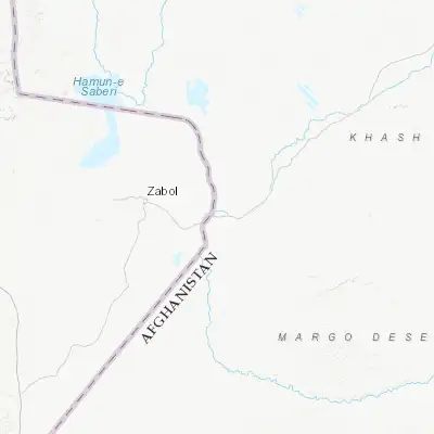 Map showing location of Zaranj (30.959620, 61.860370)
