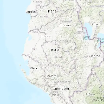Map showing location of Berat (40.705830, 19.952220)