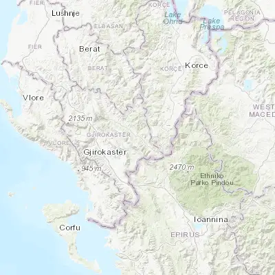 Map showing location of Gjinkar (40.199440, 20.406110)