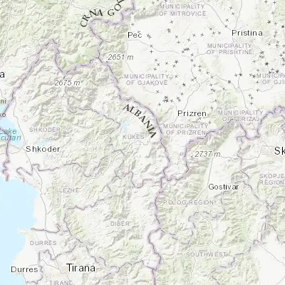 Map showing location of Kukës (42.076940, 20.421940)