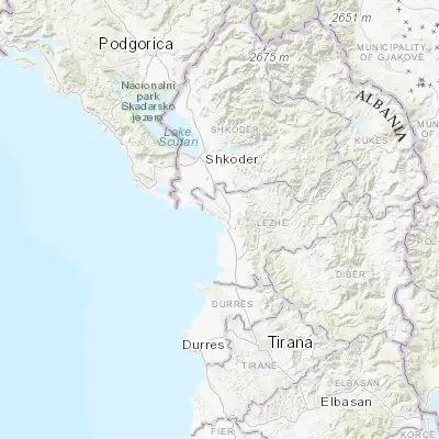 Map showing location of Shëngjin (41.813610, 19.593890)