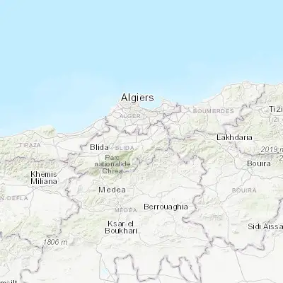 Map showing location of Bougara (36.541780, 3.081000)