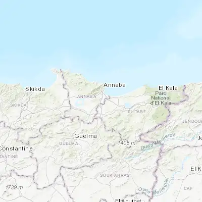 Map showing location of El Hadjar (36.803770, 7.736840)