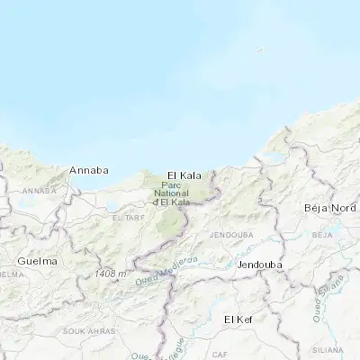 Map showing location of El Kala (36.895560, 8.443330)