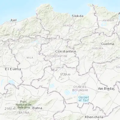 Map showing location of El Khroub (36.263330, 6.693610)