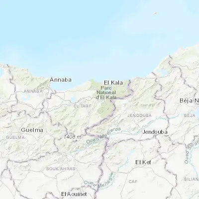 Map showing location of El Tarf (36.767200, 8.313770)
