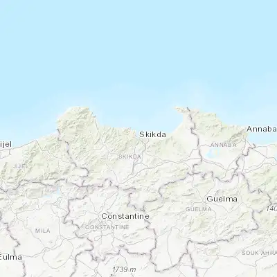 Map showing location of Skikda (36.876170, 6.909210)