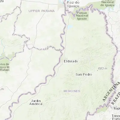 Map showing location of Puerto Eldorado (-26.408430, -54.694630)