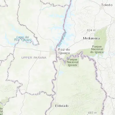 Map showing location of Puerto Iguazú (-25.599120, -54.573550)