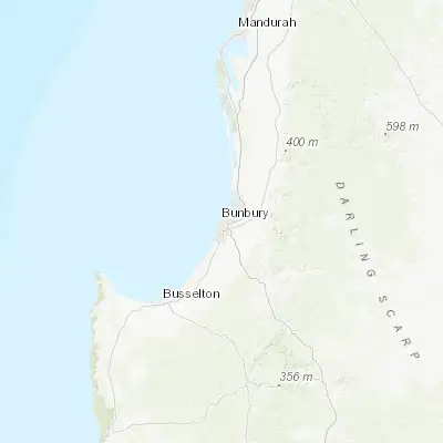 Map showing location of Bunbury (-33.327110, 115.641370)