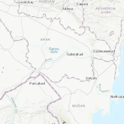 Map showing location of Əhmədbəyli (39.880740, 48.391580)