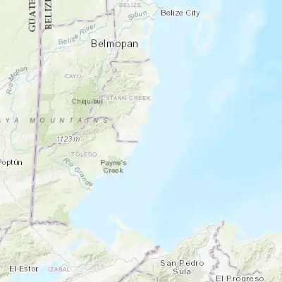 Map showing location of Placencia (16.514190, -88.366470)