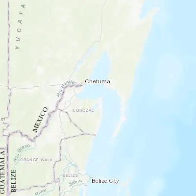 Map showing location of Sarteneja (18.353340, -88.145410)