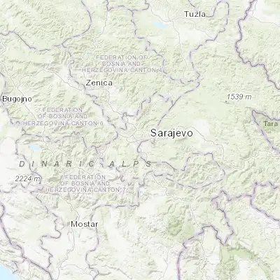 Map showing location of Sarajevo (43.848640, 18.356440)