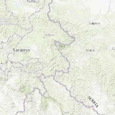 Map showing location of Višegrad (43.782600, 19.292560)