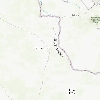 Map showing location of Francistown (-21.170000, 27.507780)