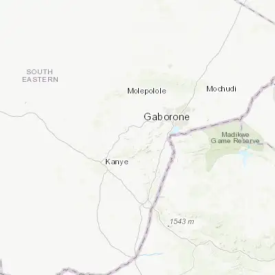 Map showing location of Manyana (-24.773610, 25.592780)