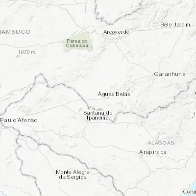 Map showing location of Águas Belas (-9.111390, -37.123060)