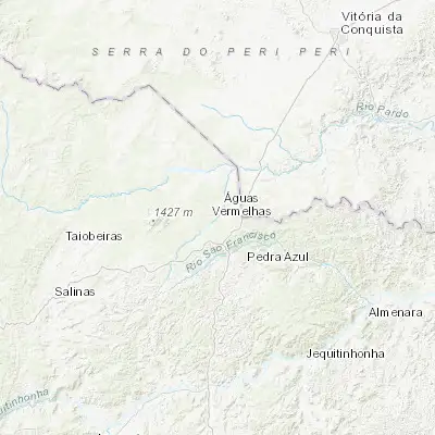 Map showing location of Águas Vermelhas (-15.747220, -41.460000)
