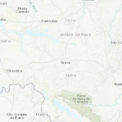 Map showing location of Araxá (-19.593330, -46.940560)