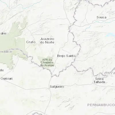 Map showing location of Brejo Santo (-7.493330, -38.987220)