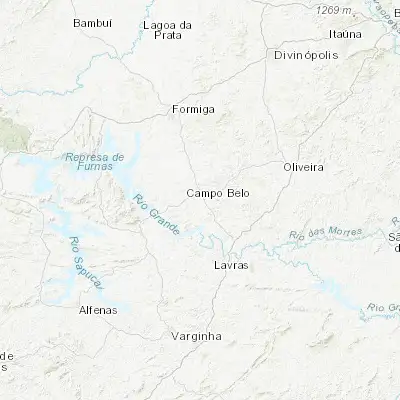 Map showing location of Campo Belo (-20.897220, -45.277220)