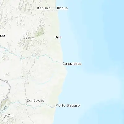 Map showing location of Canavieiras (-15.675000, -38.947220)