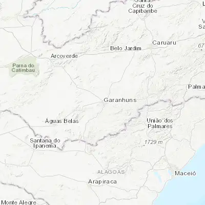 Map showing location of Garanhuns (-8.882020, -36.502160)