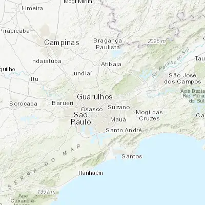 Map showing location of Guarulhos (-23.462780, -46.533330)