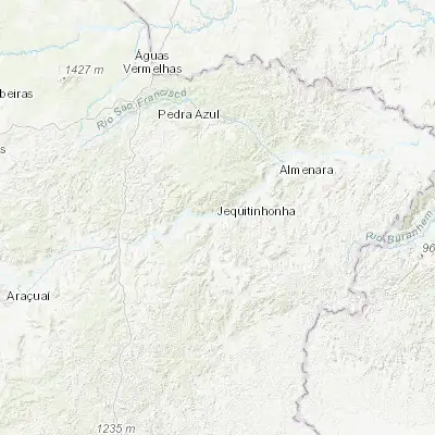Map showing location of Jequitinhonha (-16.433890, -41.003330)