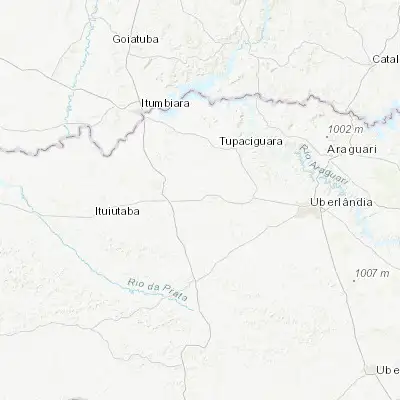 Map showing location of Monte Alegre de Minas (-18.870560, -48.880830)