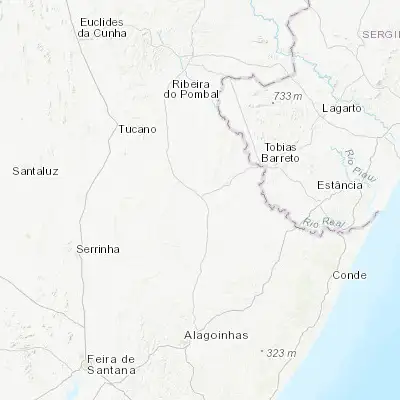 Map showing location of Olindina (-11.366670, -38.333330)