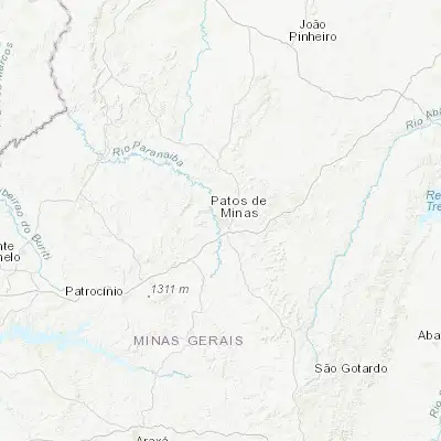 Map showing location of Patos de Minas (-18.578890, -46.518060)