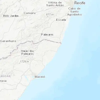 Map showing location of Porto Calvo (-9.045000, -35.398330)