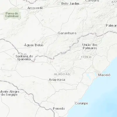 Map showing location of Quebrangulo (-9.318890, -36.471110)