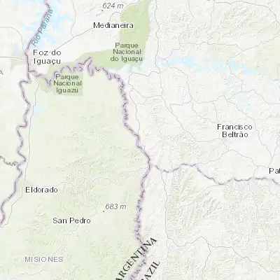 Map showing location of Santo Antônio do Sudoeste (-26.073610, -53.725280)