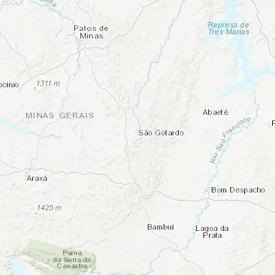 Map showing location of São Gotardo (-19.311110, -46.048890)