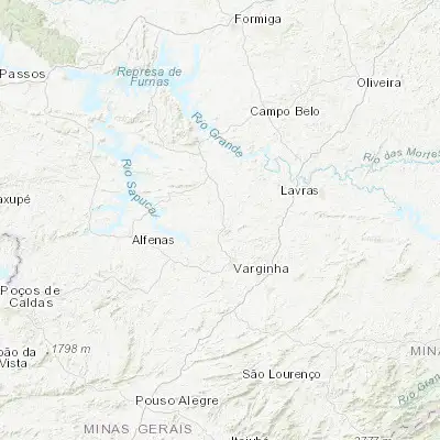Map showing location of Três Pontas (-21.366670, -45.512500)