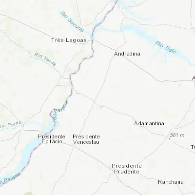 Map showing location of Tupi Paulista (-21.381110, -51.570560)