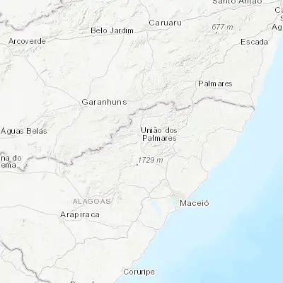 Map showing location of União dos Palmares (-9.162780, -36.031940)