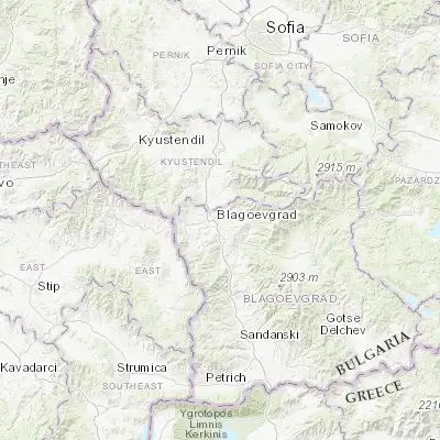 Map showing location of Blagoevgrad (42.016670, 23.100000)