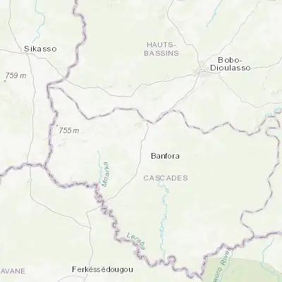 Map showing location of Banfora (10.633330, -4.766670)