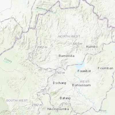 Map showing location of Bamenda (5.959700, 10.145970)