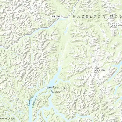 Map showing location of Kitimat (54.052440, -128.653420)