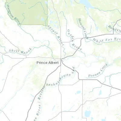 Map showing location of Prince Albert (53.200080, -105.767720)