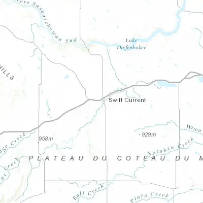 Map showing location of Swift Current (50.283370, -107.801350)